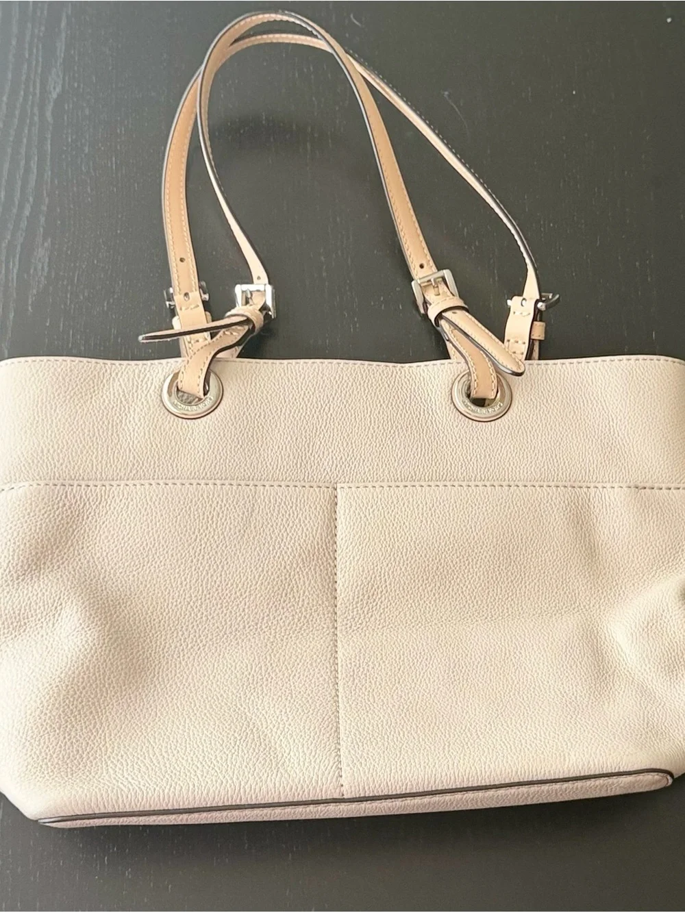Michael Kors Light Beige Pebbled Leather Shoulder Bag with Gold Logo